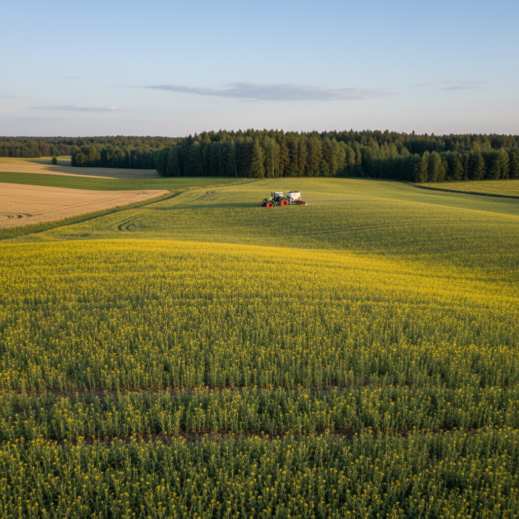 Sausros poveikis pasėliams Lietuvoje: pageltę rapsų lapų kraštai dėl kalio trūkumo.